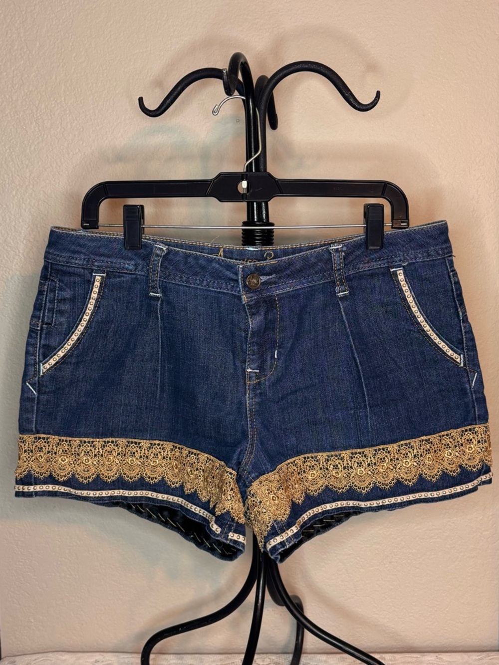 Women’s/Juniors Denim American Rag Shorts with Gold Lace and Studded Trim - 11
